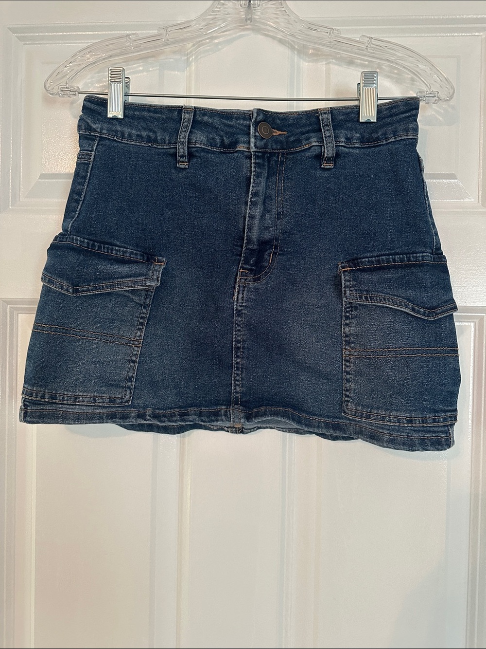 Denim Mini Skirt with Cargo Pockets - Dark Blue